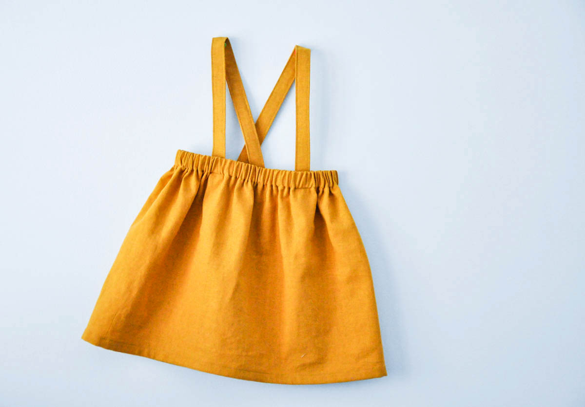 Mustard skirt outlet with suspenders